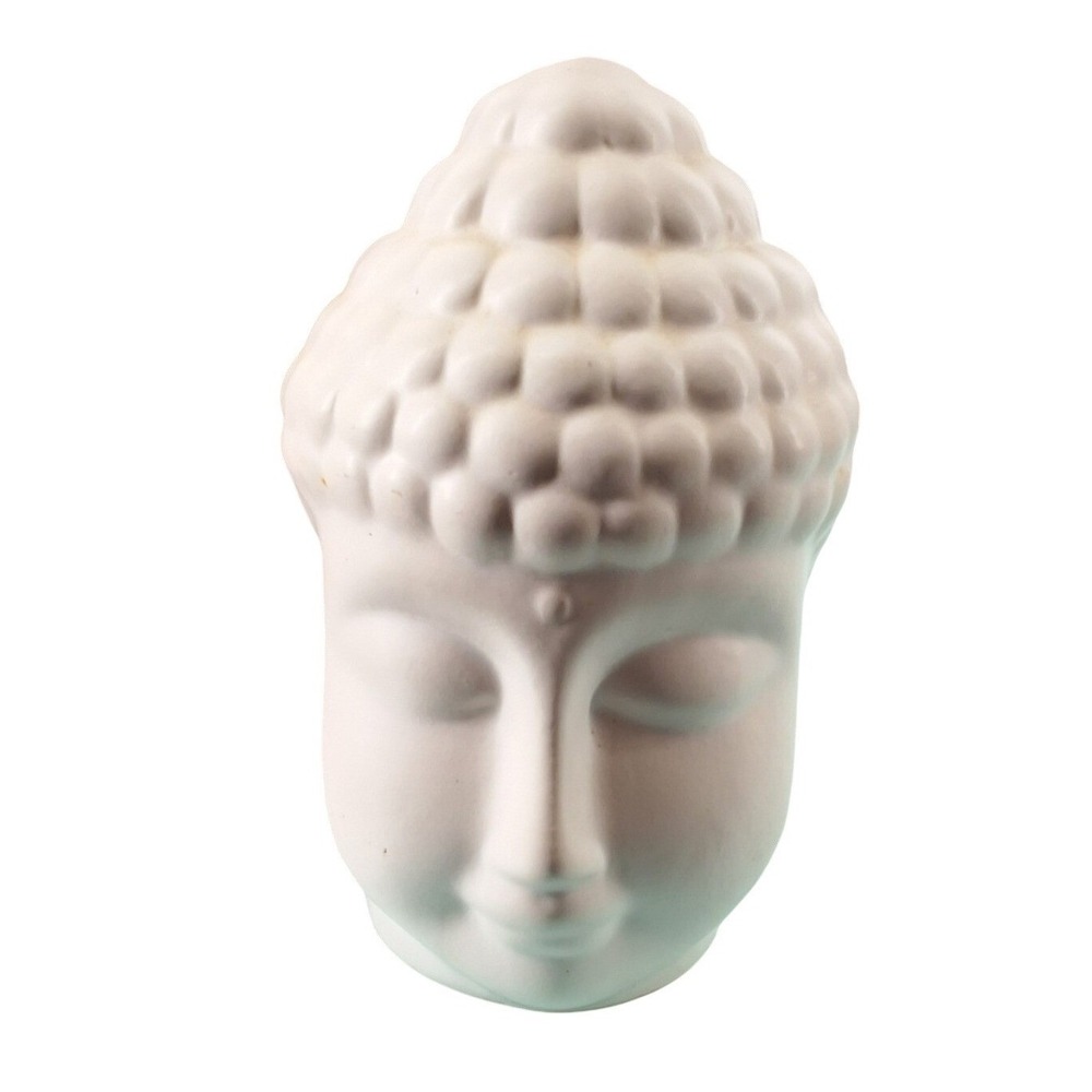 Matte White Ceramic Buddha Head Statue 5" Zen Home Decor Spiritual Bust